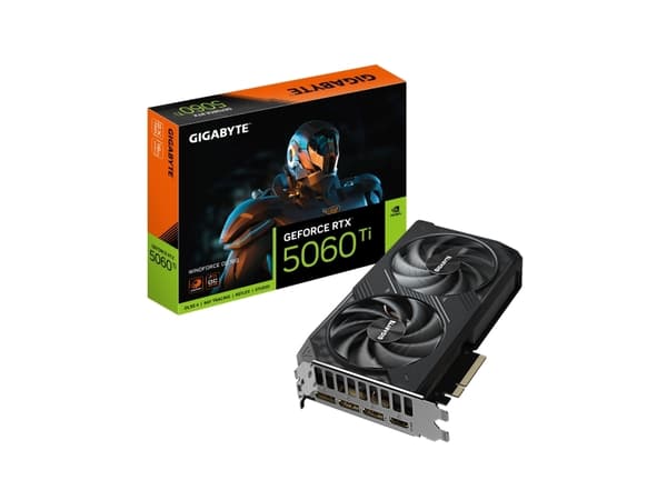 GIGABYTE GeForce RTX 5060 Ti WINDFORCE OC 16G, GeForce RTX 5060 Ti, 16 GB, GDDR7, 128 bit, 7680 x 4320 piksler, PCI Express x16 5.0 Sort