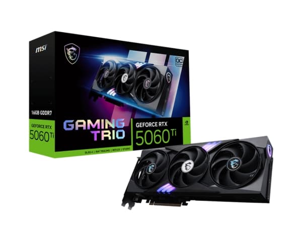 MSI GAMING GeForce RTX 5060 TI 16G TRIO OC, GeForce RTX 5060 Ti, 16 GB, GDDR7, 128 bit, 7680 x 4320 piksler, PCI Express x16 5.0 Sort