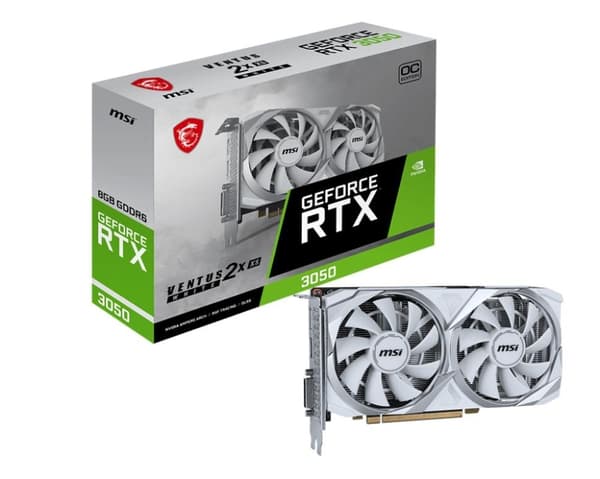 Näytönohjain Nvidia geforce rtx 3050 (8 gb, gddr6, 128 bit, 1xdvi-d, 1xhdmi, 1xdisplayport, 3050ven2xxswhi8goc), Msi Valkoinen