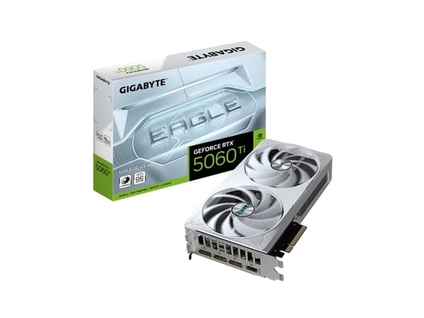 GIGABYTE GeForce RTX 5060 Ti EAGLE OC ICE 8G, GeForce RTX 5060 Ti, 8 GB, GDDR7, 128 bit, 7680 x 4320 piksler, PCI Express x16 5.0 Hvit