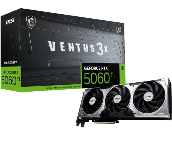 MSI VGA 16GB RTX5060TI VENTUS 3X OC 3xDP/HDMI GeForce RTX 5060 Ti 16G VENTUS 3X OC Sort, Grå