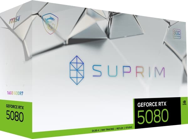 MSI SUPRIM GeForce RTX5080 16G SOC, GeForce RTX 5080, 16 GB, GDDR7, 256 bit, 7680 x 4320 piksler, PCI Express x16 5.0
