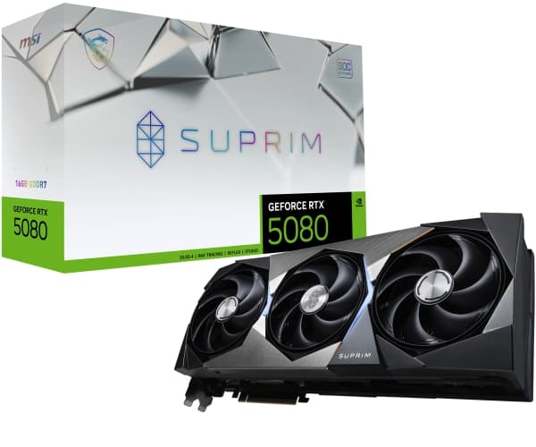 MSI SUPRIM GeForce RTX5080 16G SOC, GeForce RTX 5080, 16 GB, GDDR7, 256 bit, 7680 x 4320 piksler, PCI Express x16 5.0 Grå