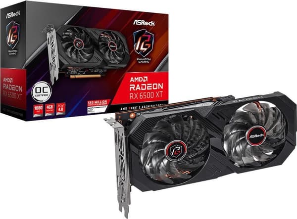 ASRock Phantom Gaming D Radeon RX 6500 XT 4GB OC - Grafikkort - Radeon RX 6500 XT - 4GB GDDR6 - PCIe 4.0 - HDMI, DisplayPort (90-GA3DZZ-00UANF)
