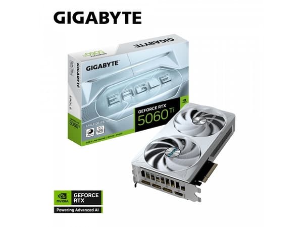 GIGABYTE GeForce RTX 5060 Ti EAGLE OC ICE 16G Graphics Card - 16GB GDDR7, 128bit, PCI-E 5.0, 2617MHz Core Clock, 3 x DisplayPort, 1 x HDMI, GV-N506TE Valkoinen