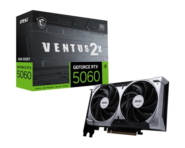 MSI GeForce RTX 5060 8G VENTUS 2X OC, GeForce RTX 5060, 8 GB, GDDR7, 128 Bit, 7680 x 4320 pixel, PCI Express x16 5.0