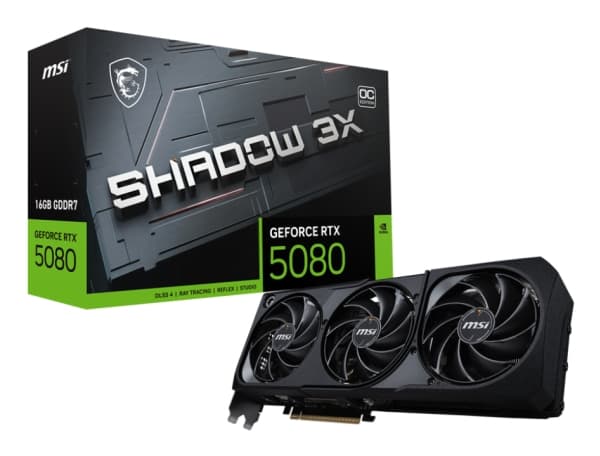 MSI GeForce RTX 5080 16G SHADOW 3X OC - Grafikkort - GeForce RTX 5080 - 16 GB GDDR7 - PCIe 5.0 x16 - 3 x DisplayPort, HDMI