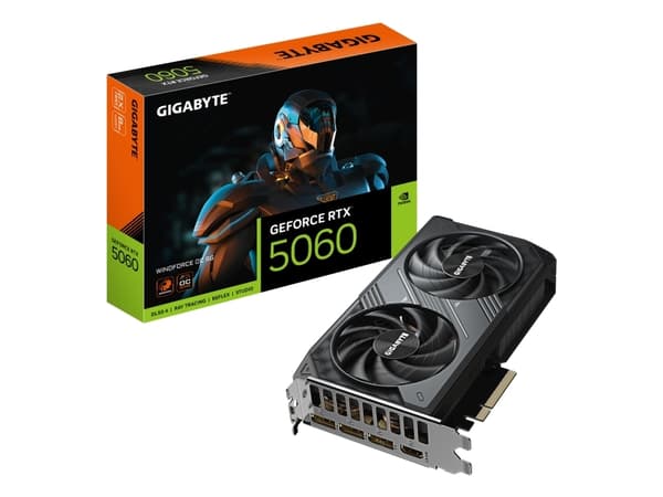 GIGABYTE GeForce RTX 5060 WINDFORCE OC 8G, GeForce RTX 5060, 8 GB, GDDR7, 128 Bit, 7680 x 4320 pixel, PCI Express 5.0 Svart