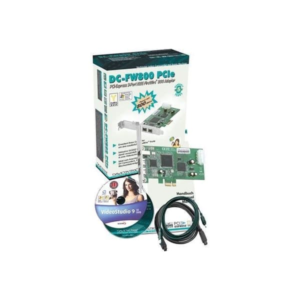 Video Capture Adapter - Dawicontrol - DC-FW800 PCIe - FireWire 800 - Låg profil - Grön