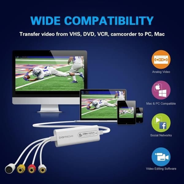 DIGITNOW Video Capture Card USB 2.0, VHS VCR TV till DVD omvandlare