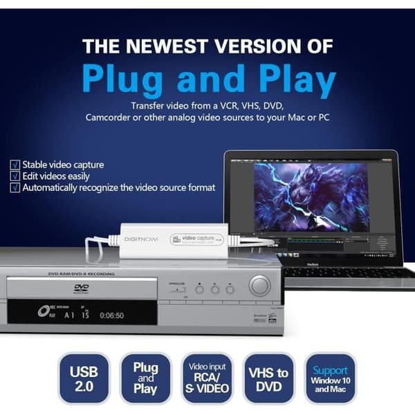 DIGITNOW Video Capture Card USB 2.0, VHS VCR TV till DVD omvandlare