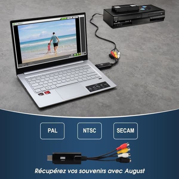Digital Analog Audio Video Converter - August VGB100 - Transfer K7 SECAM / PAL VHS Hi8 Mini DV - Windows 11,10, 8, 7