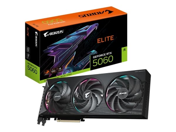 GIGABYTE AORUS GeForce RTX 5060 ELITE 8G, GeForce RTX 5060, 8 GB, GDDR7, 128 Bit, 7680 x 4320 pixel, PCI Express 5.0 Svart