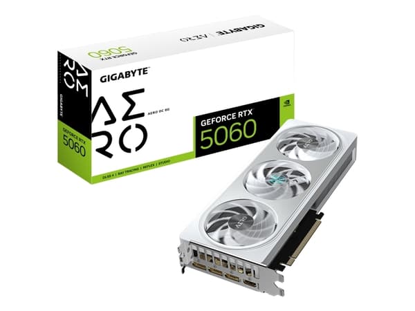 GIGABYTE GeForce RTX 5060 AERO OC 8G, GeForce RTX 5060, 8 GB, GDDR7, 128 bit, 7680 x 4320 piksler, PCI Express 5.0