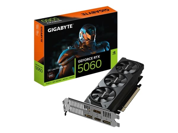 GIGABYTE GeForce RTX 5060 OC Low Profile 8G, GeForce RTX 5060, 8 GB, GDDR7, 128 Bit, 7680 x 4320 pixel, PCI Express 5.0 Svart