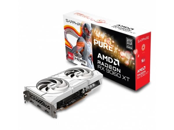 Sapphire Radeon RX 9060 XT 16GB PURE Gaming OC - 16GB GDDR6, 2x HDMI, 2x DP Hvit
