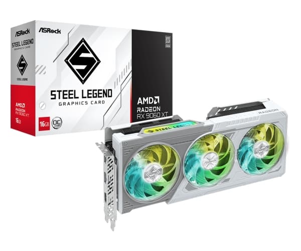 ASRock Radeon RX 9060 XT 16 GB Steel Legend OC-grafikkort - 16 GB GDDR6, 2x HDMI, 2x DP