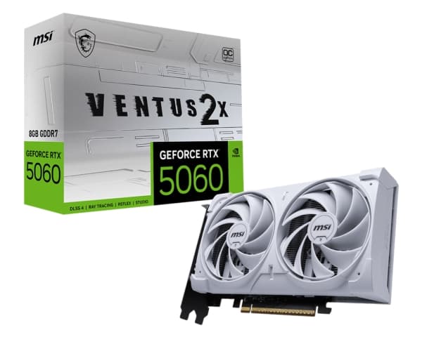 MSI GeForce RTX 5060 8G VENTUS 2X OC WHITE, GeForce RTX 5060, 8 GB, GDDR7, 128 Bit, 7680 x 4320 pixel, PCI Express x16 5.0 Vit