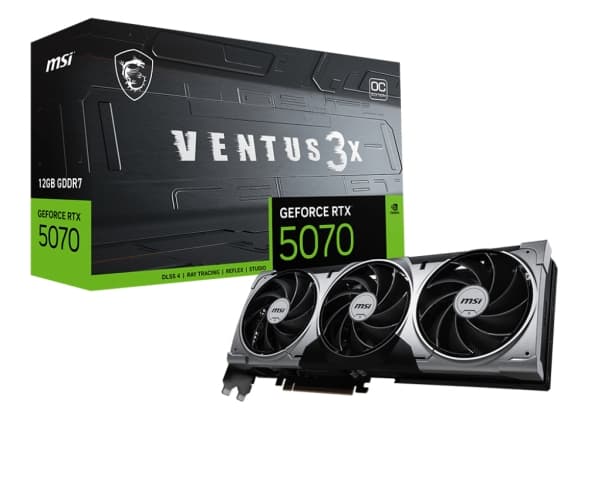 MSI VENTUS GeForce RTX 5070 12G 3X OC, GeForce RTX 5070, 12 GB, GDDR7, 192 bit, 7680 x 4320 pixlar, PCI Express x16 5.0 Svart