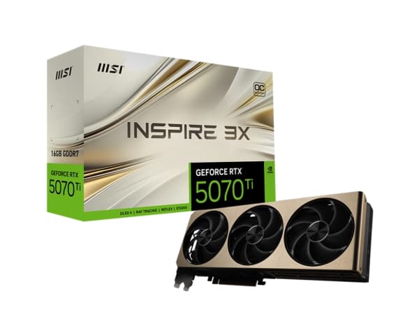 MSI GeForce RTX 5070 Ti 16G INSPIRE 3X OC PLUS, GeForce RTX 5070 Ti, 16 GB, GDDR7, 256 bit, 7680 x 4320 pixels, PCI Express 5.0