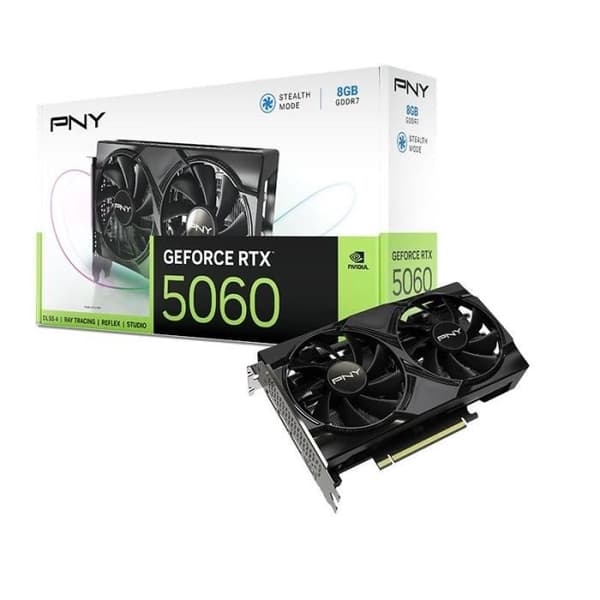 PNY - Grafikkort - GEFORCE RTX 5060 - 8GB - Dubbelfläkt - DLSS 4 Sort