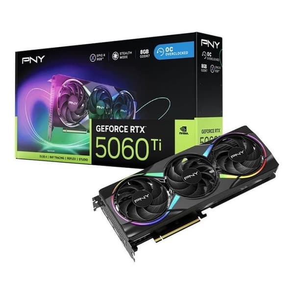 PNY - Grafikkort - GeForce RTX 5060 Ti - 8GB - ARGB Överklockad Trippelfläkt DLSS 4 Svart