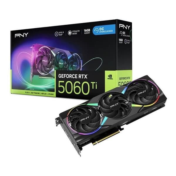 PNY - Grafikkort - GeForce RTX 5060 Ti - 16 GB - ARGB Överklockad Trippelfläkt DLSS 4 Sort