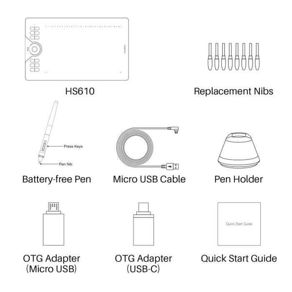 Huion HS610 Graphics Ritplatta Android-enheter som stöds Tilt-enheter