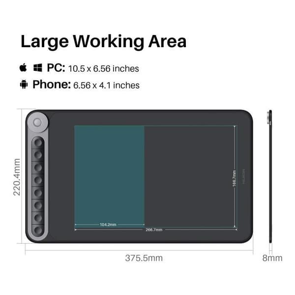 HUION Q620M grafikplatta i trådbundet och trådlöst läge med 8192 penna tryckkänslighet, stöd ±60 lutning