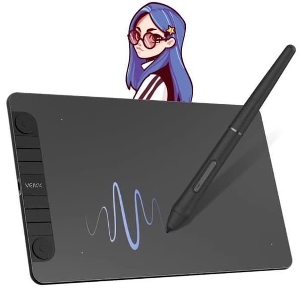 VEIKK VK1060PRO 10 x 6 tums grafikplatta med 2 rullhjul, 6 expressnycklar batterifri penna