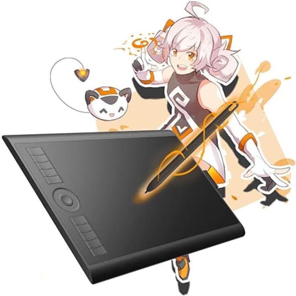 Grafiktablet, 8192 niveauer af trykfølsomhed, tilpasselige genvejstaster, batterifri stylus