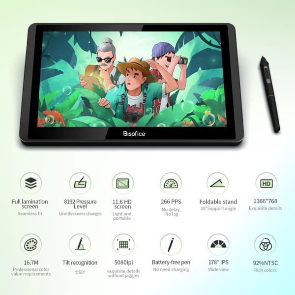 Grafikritplatta, 11,6 tum HD-skärm, 8192 trycknivåer,12HD-A