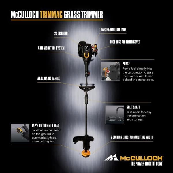MCCULLOCH Bensinkanter - Katalysatormotor - 25 cc - 0,6 kW - Skärbredd: 40 cm
