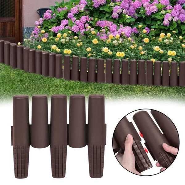 Set med 30 trädgårdskanter i trälook - XMTECH - Brun - 8,4M - 28 x 24 cm