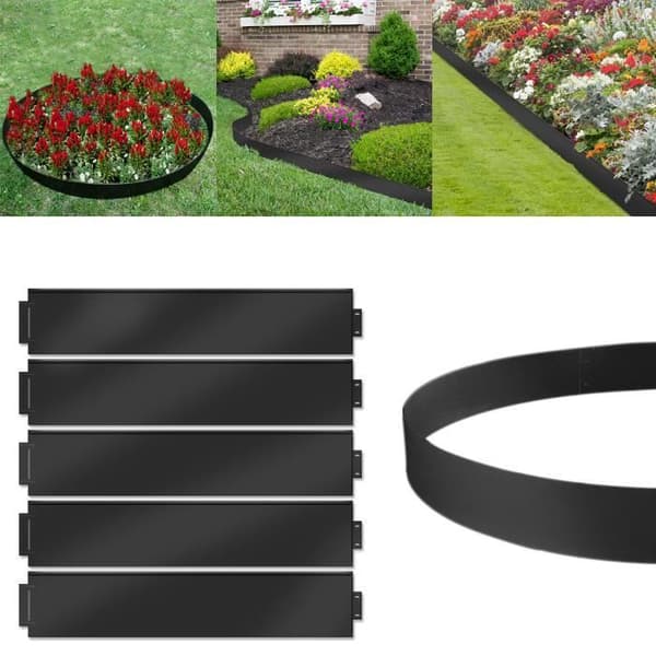 XMTECH Flexibel galvaniserad metall trädgårdskant - 100 x 15 cm - Svart
