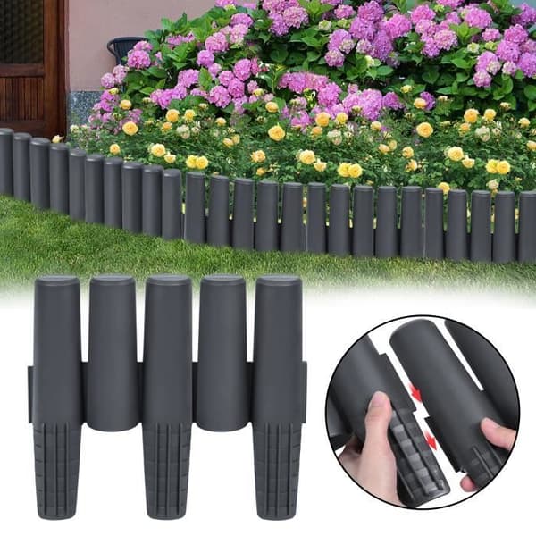 Trädgårdskanter i trälook - XMTECH - Förpackning om 30 - Antracit - 8,4M - 28 x 24 cm