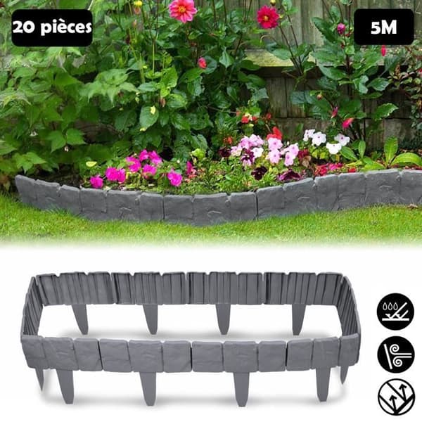 Set med 20 stycken Plast gräsmatta kant - LZQ - Antracit - 5m