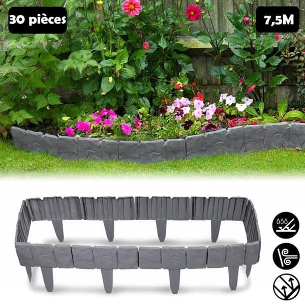 Set med 30 st gräsmattor i stenliknande plast - LZQ - Antracit - 7,5 m