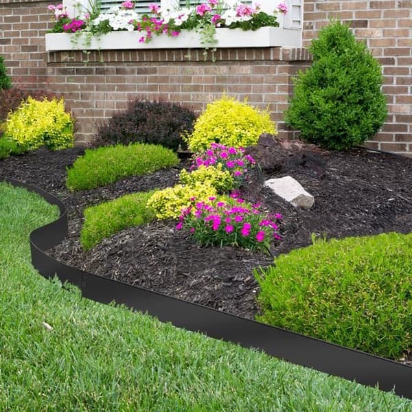XMTECH 15m flexibel galvaniserad metall trädgårdskant 100 x 18 cm, Palisade gräsmatta kant för trädgårdsblommor växter, svart