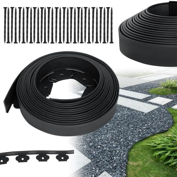 Smidig gräsmattekant i plast - XMTECH - 40M - Svart - Hög kvalitet - 5 cm hög