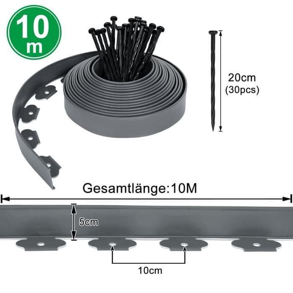 XMTECH flexibel plast gräsmatta kant - Grå - Rak, böjd, rund, fyrkantig - 40m - 5cm