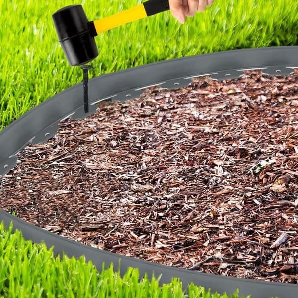 LZQ Gräsmattekant, Trädgårdskant, Gräsmatta Parterre, Flexibel trädgårdskant i plast med pålar - Grå - 30m