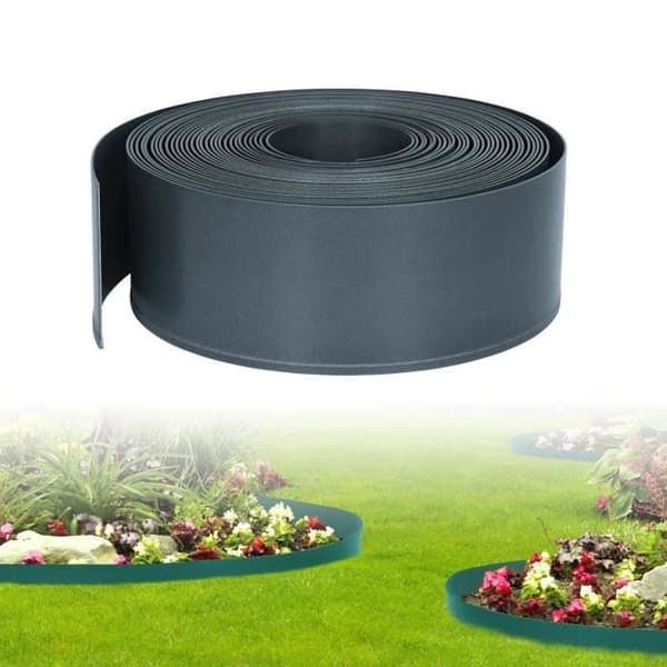 PP Plast Gräsmattkant - LZQ - 80m x 12cm - Svart, Ljusgrå, Grön - Flexibel