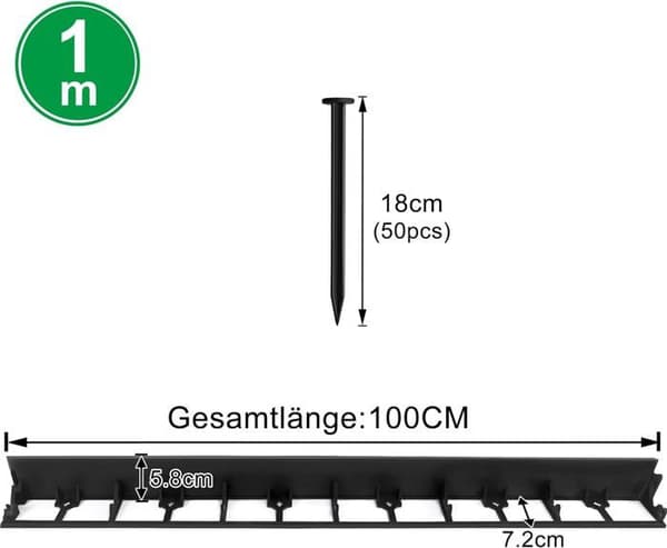 Plast gräsmatta kant - LZQ - 12m - Höjd 58mm - Svart