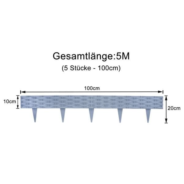 Gräskant - XMTECH - 5m - Hållbar Plast - Rattanutseende - Grå Färg