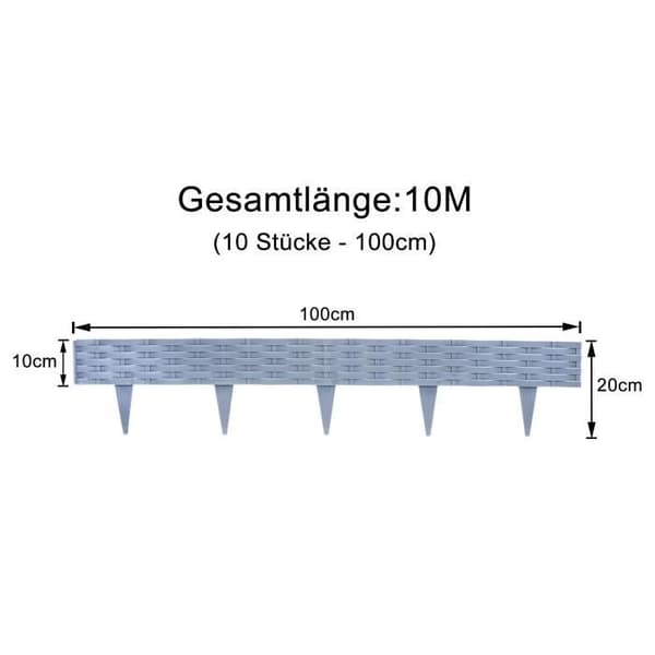 Gräskantsten Trädgård - XMTECH - 10m - Slitstark PP-plast - Flexibel - Grå
