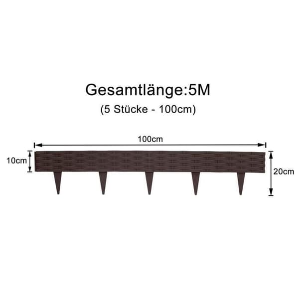 Trädgårdsgräns - XMTECH - 5m - Plast PP - Rotinutseende - Brun