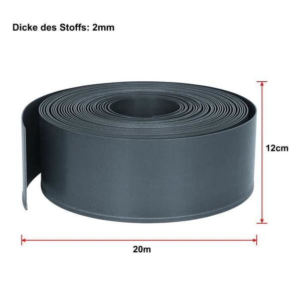 Gräsmattkant - XMTECH - 20m - PP-plast - Antracit - 11,8 cm hög