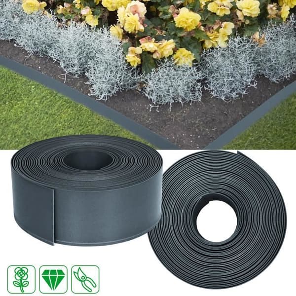 Gräsmattkant - XMTECH - 20m - PP-plast - Antracit - 11,8 cm hög