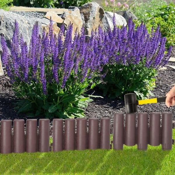 Trädgårdskant - YUENFONG - Plastic Palisade - Träeffekt - 5,6m - 20 stycken